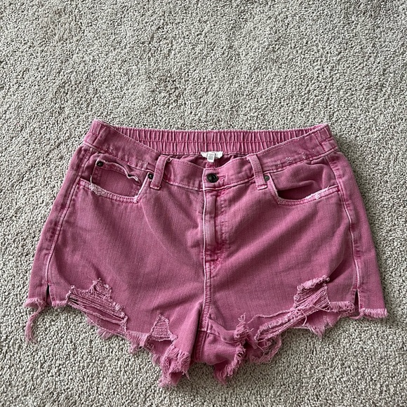 aerie Pants - Aerie Daydream Pink Distressed Jean Shorts